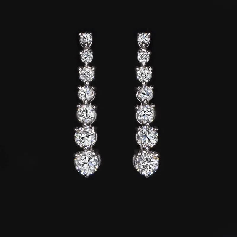 Luxury Earrings For Elegant Gatherings-2.20ct LAB CREATED DIAMOND DROP EARRINGS GRADUATED DANGLE ROUND CUT 14k GOLD