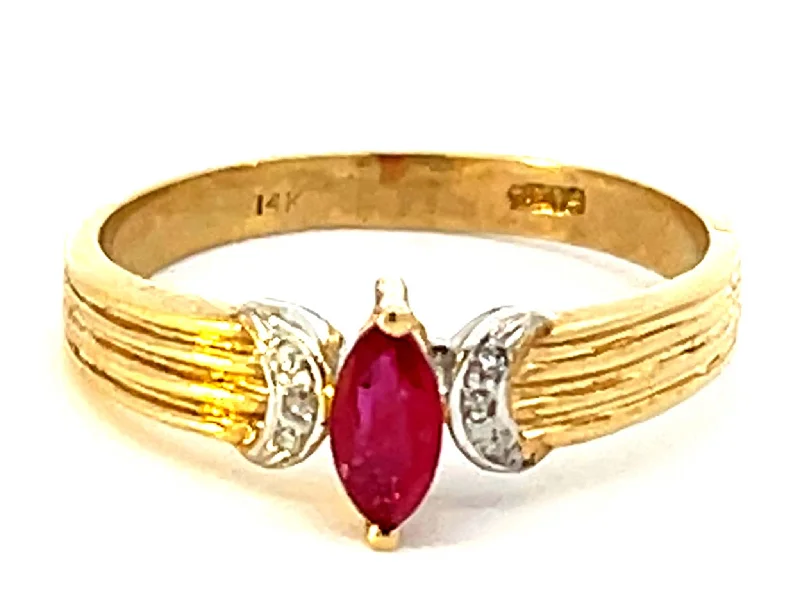 Stunning Diamond Engagement Rings For Proposals-Red Ruby and Diamond Band Ring in 14k Yellow Gold