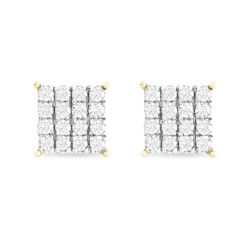 Intricate Earrings For Fashion Lovers-10K Yellow Gold 1.44ct Square Diamond Stud Earrings 10mm