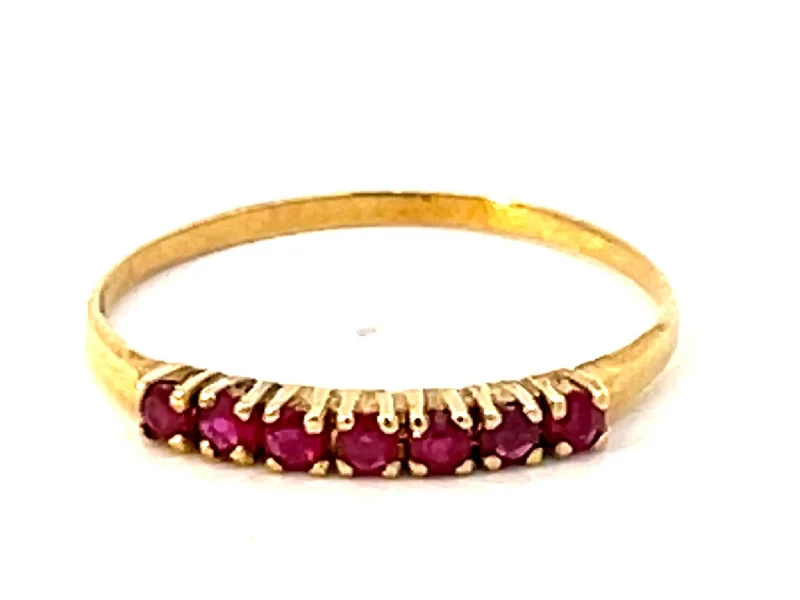 Timeless Silver Wedding Rings For Brides-7 Prong Set Ruby Band Ring in 14k Yellow Gold