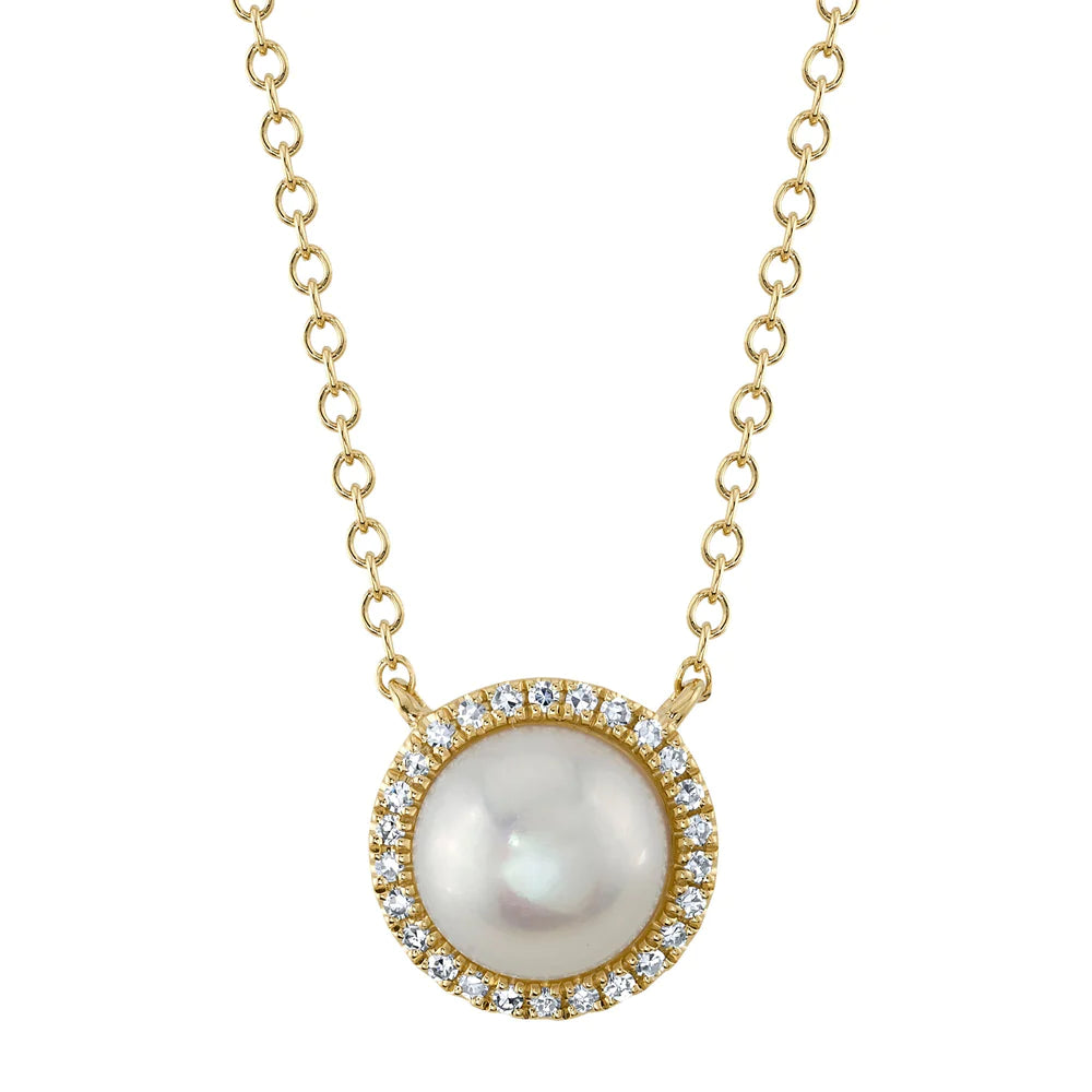 Gorgeous Pearl Necklaces For Formal Occasions-14K Yellow Gold Diamond and Cultured Pearl Necklace