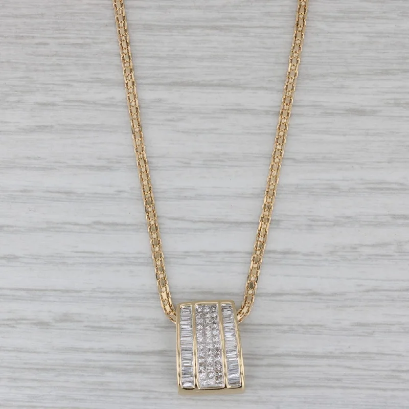 Simple Silver Necklaces For Work Wear-1.70ctw Diamond Slide Pendant Necklace 14k Yellow Gold 18.5" Bismarck Chain