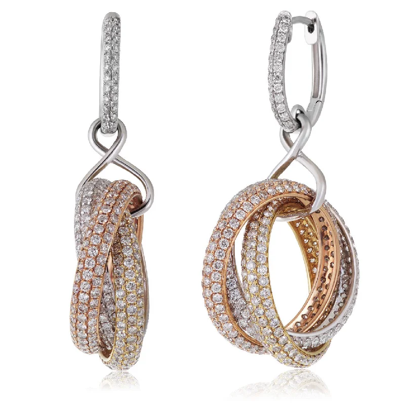 Bridal Earrings For Pre-Wedding Photoshoots-18K Gold Tri-Color 8.75ct Diamond Earrings