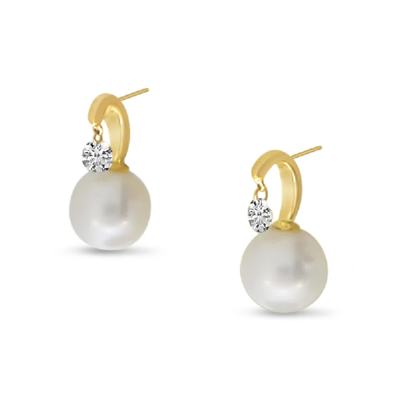 Vintage Inspired Earrings For Weddings-DASHING DIAMOND PEARL EARRINGS E4214