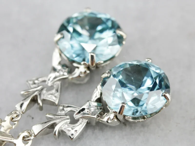 Artistic Dangle Earrings For Evening Parties-White Gold Blue Zircon Diamond Drop Earrings