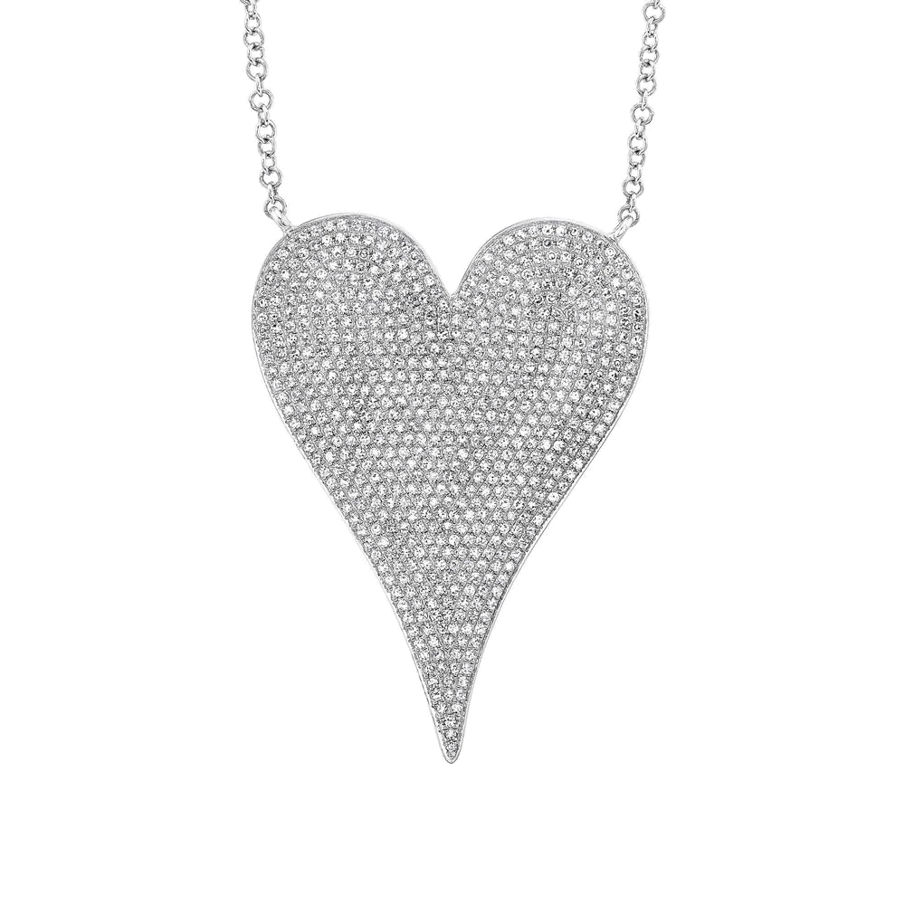 Handmade Necklaces For Unique Jewelry-14K White Gold Diamond Pave Heart Necklace