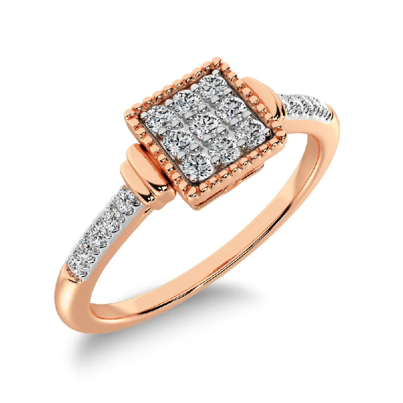 Colorful Gemstone Wedding Rings For Brides-10K Rose Gold 1/6 Ctw Diamond Square Frame Ring