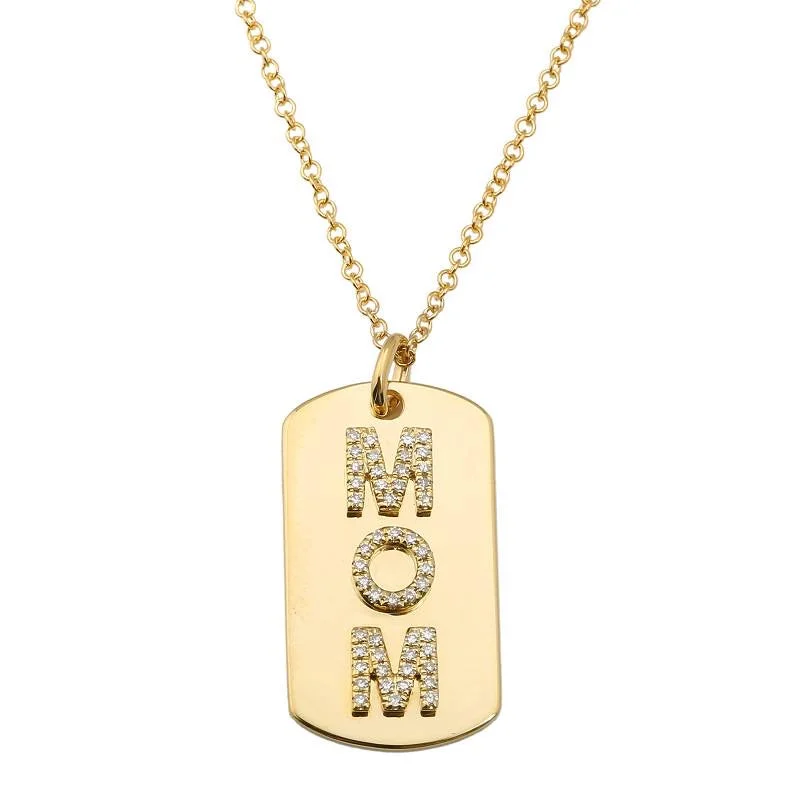 Classic Gold Necklaces For Timeless Style-14K Yellow Gold Diamond Mom Name Tag Necklace