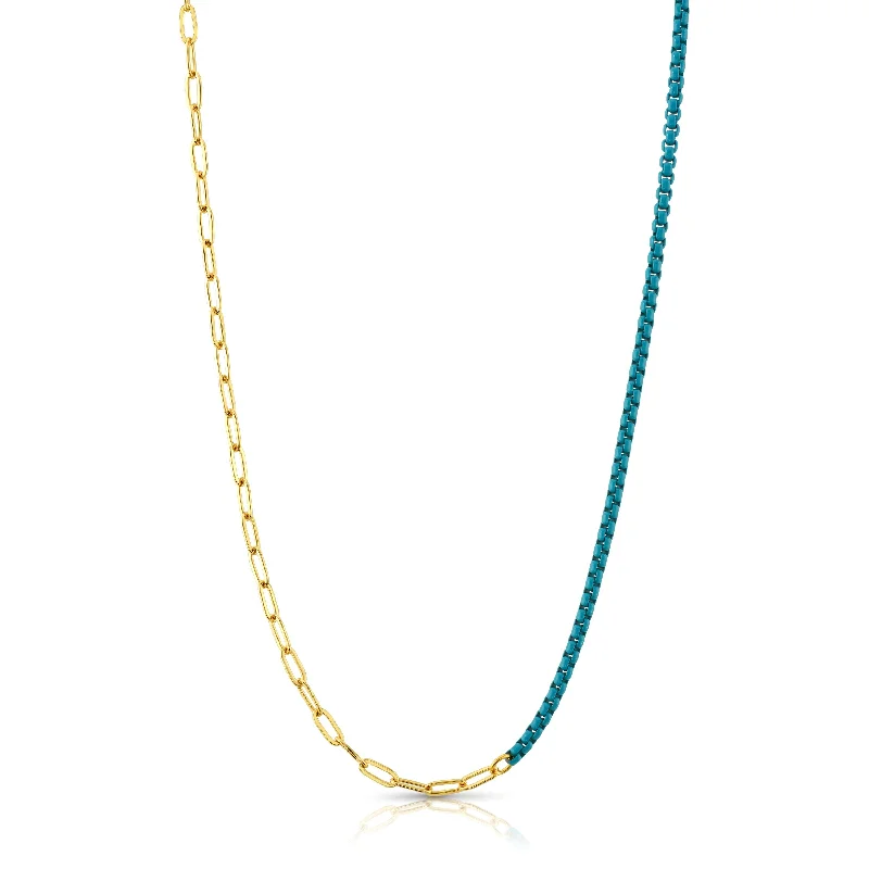 Stunning Necklace Sets For Wedding Day-HALF & HALF ENAMEL PAPERCLIP NECKLACE, TEAL