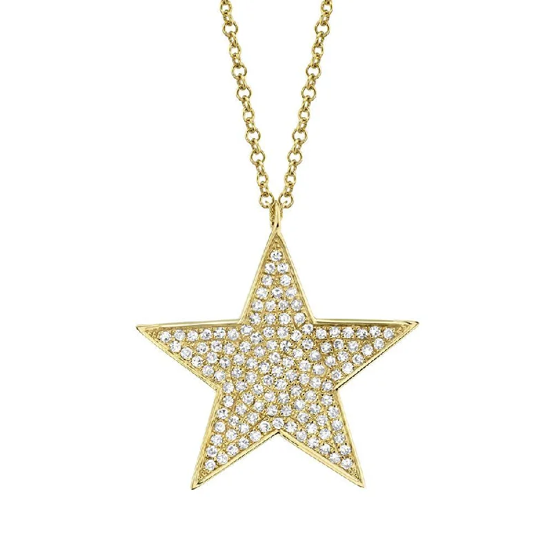 Unique Personalized Necklaces For Special Gifts-14K Yellow Gold Diamond Large Pave Star