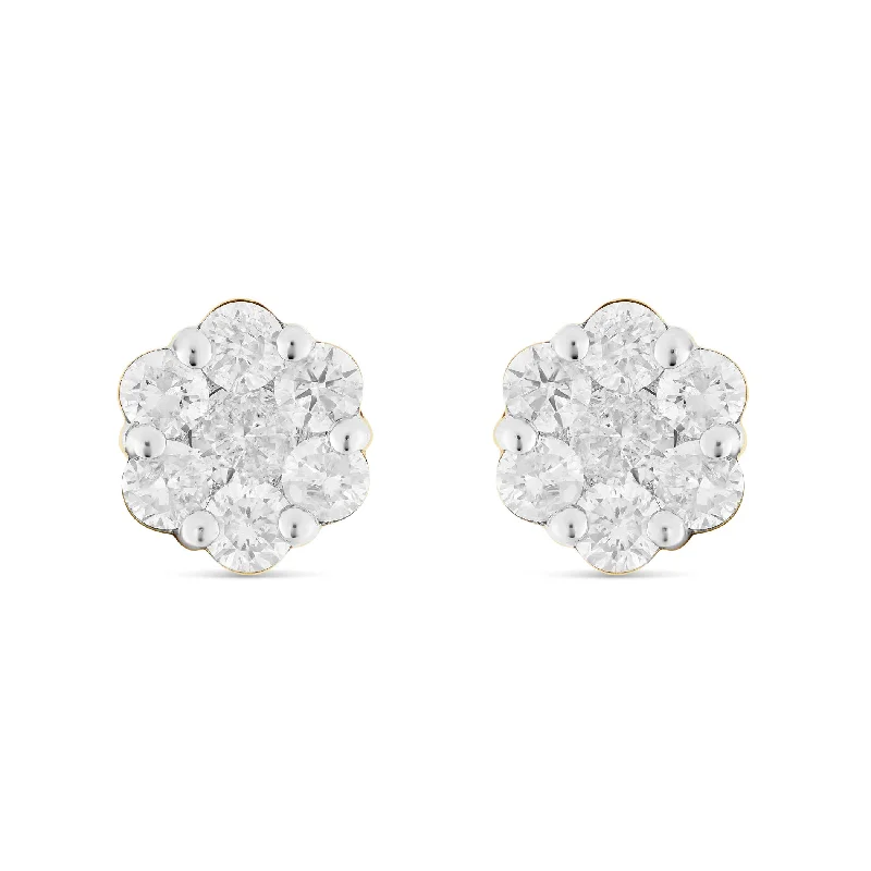 Large Silver Earrings For Bold Fashion-1.35 CT Flower Set Diamond Stud Earrings