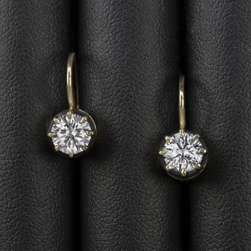 Gorgeous Hoop Earrings For Special Events-DIAMOND DROP EARRINGS VICTORIAN STYLE CLASSIC 1.61ct NATURAL ROUND CUT 14k GOLD