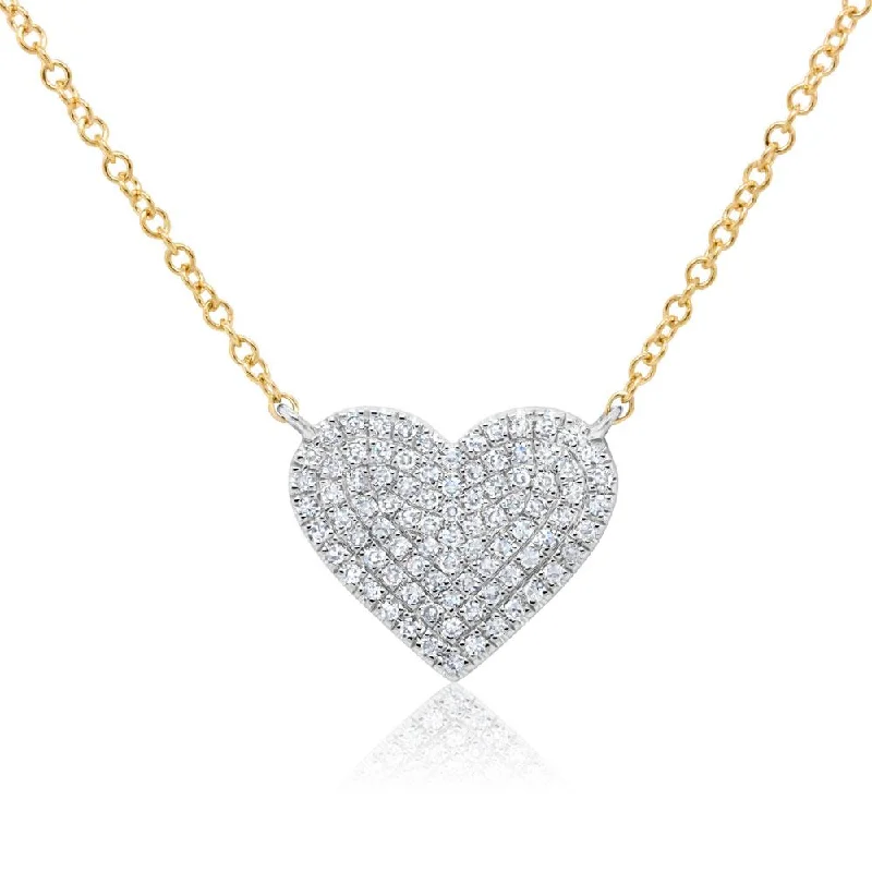 Simple Silver Necklaces For Office Wear-14K White & Yellow Gold Diamond Heart Necklace