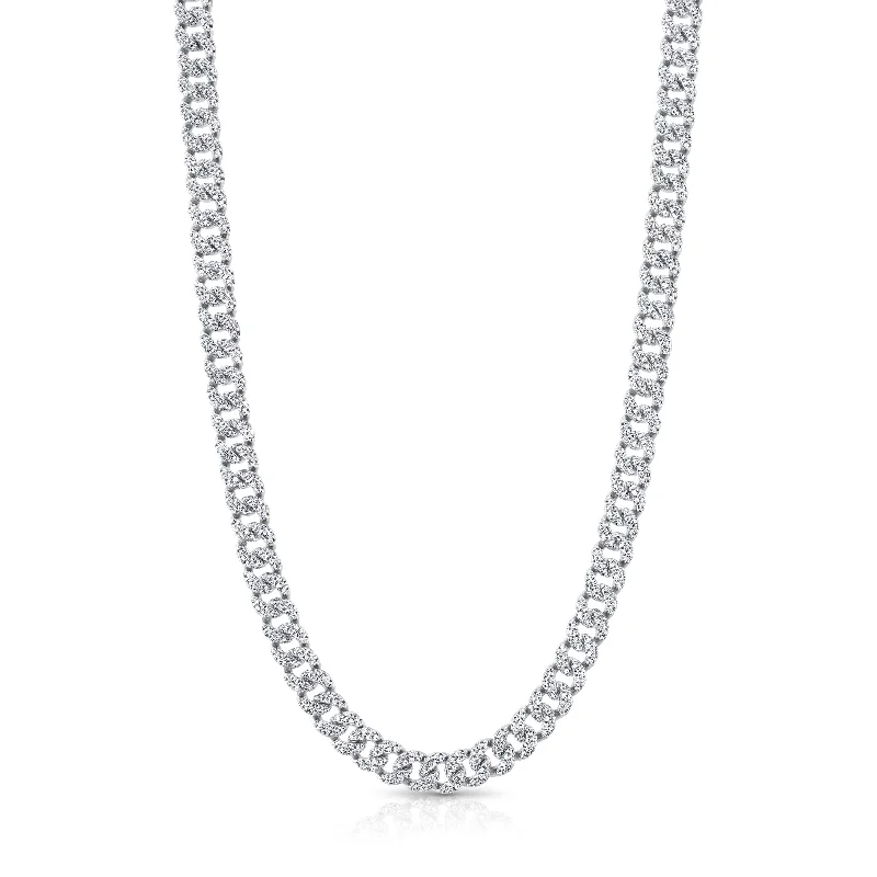 Vintage Necklace For Antique Lovers-THIN VIBRATION CZ CUBAN NECKLACE, SILVER