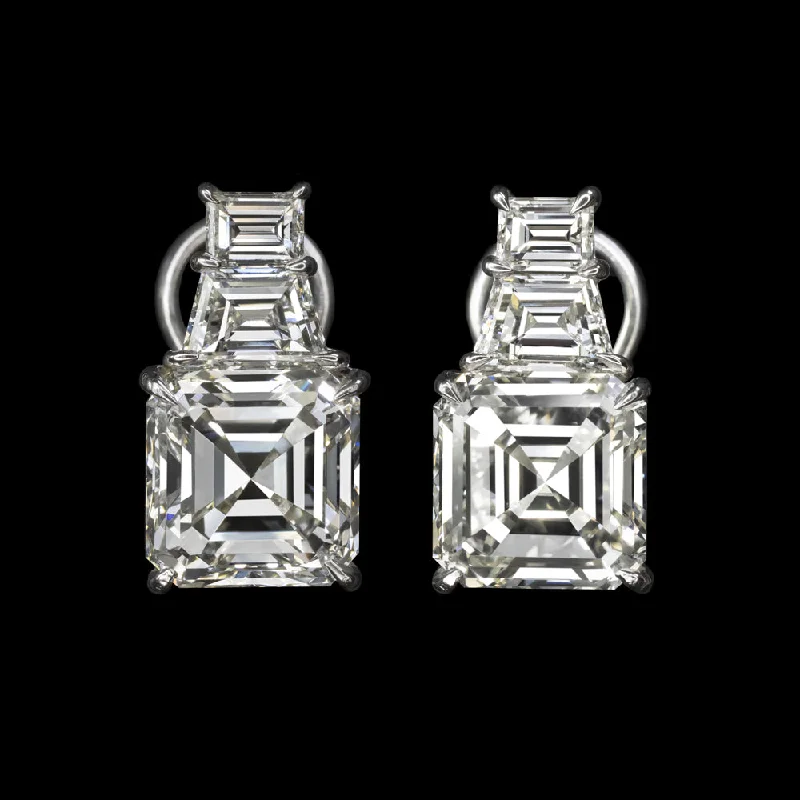 Exclusive Earrings For Anniversary Celebrations-9.34ctw ASSCHER CUT DIAMOND DROP EARRINGS GIA CERTIFIED K-L VVS-VS NATURAL 8ct