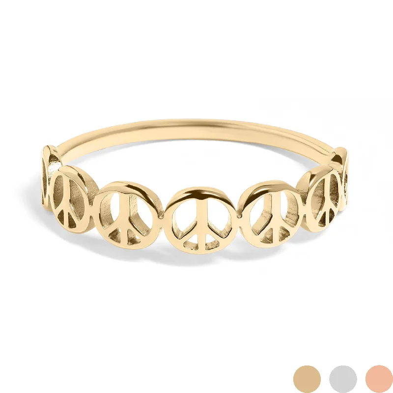 Sparkling Wedding Rings For Special Days-18K Gold PVD Stainless Steel Peace Sign Stacking Ring / CSR0011