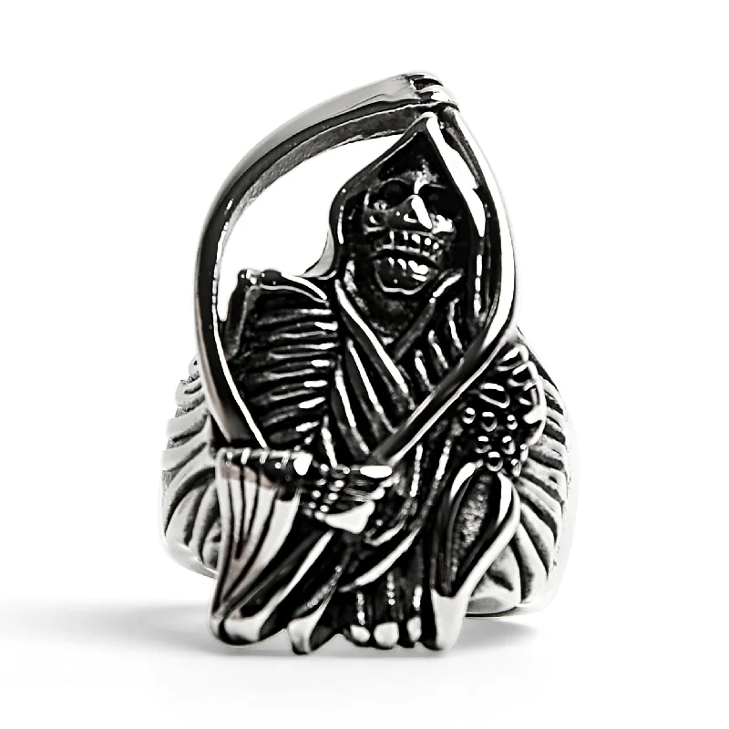 Beautiful Wedding Bands For Men-Stainless Steel Grim Reaper Ring / SCR4068