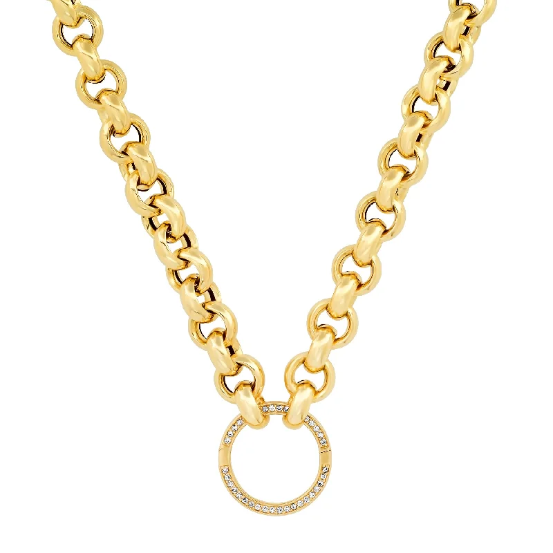 Customizable Bar Necklaces For Personal Gifts-ROLO CHAIN w/ DIAMOND CIRCLE ENHANCER, 14kt GOLD