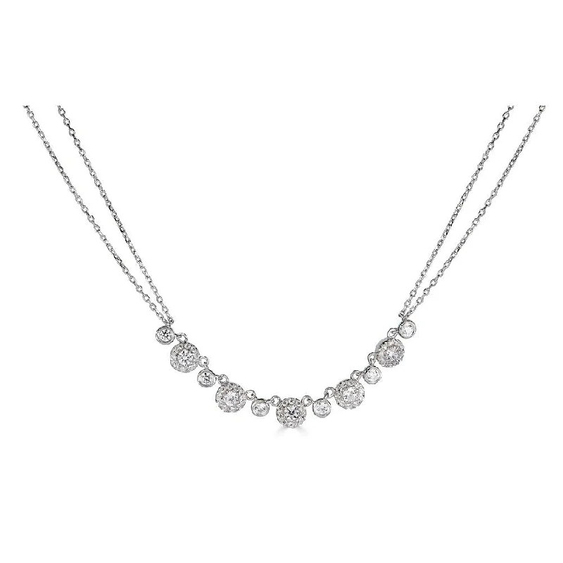 Chic Silver Necklaces For Stylish Look-14K .60Ct Diamond Double Chain 5 Halo Necklace