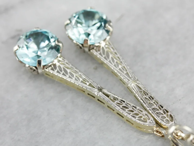 Classic Earrings For Wedding Day-Blue Zircon Filigree Drop Earrings