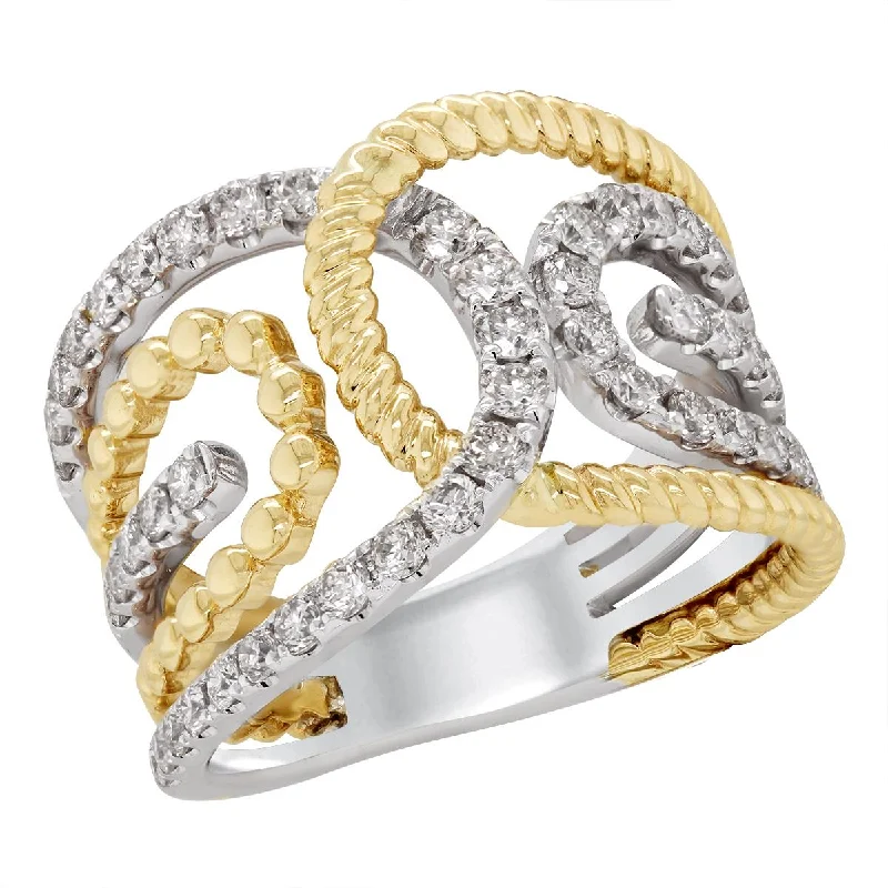 Large Statement Rings For Bold Look-TWO-TONE GOLD AND DIAMOND STATEMENT RING, .94 CT TW