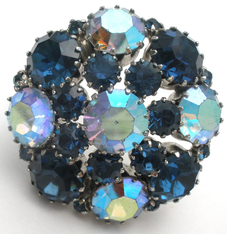 Luxury Brooch For Bridesmaids-Weiss Blue Rhinestone Brooch Pin Vintage