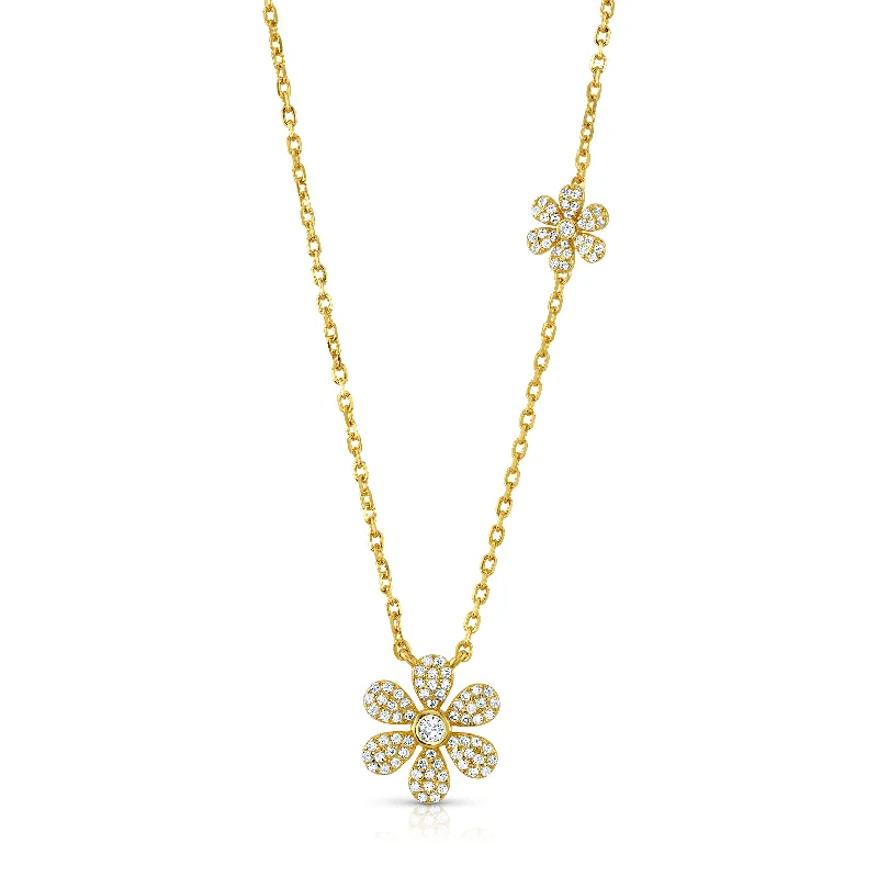 Vintage Gold Necklaces For Classic Style-DOUBLE SWEET DAISY NECKLACE, GOLD