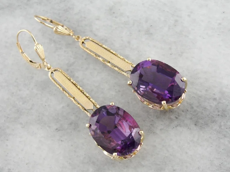 Eco-Friendly Earrings For Sensitive Skin-Large Amethyst Dangle Earrings