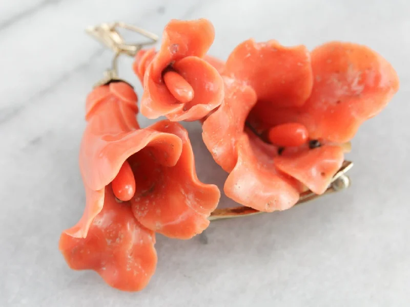 Designer Brooch For Bridesmaids-Antique Carved Coral Pendant or Brooch