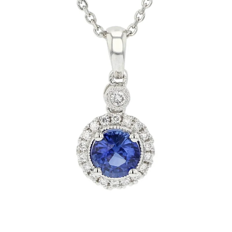 Personalized Necklace For Custom Jewelry-14K White Gold Sapphire with Diamonds Pendant Necklace