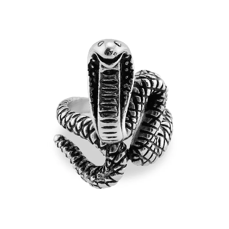 Classic Silver Rings For Everyday Fashion-Detailed Cobra Stainless Steel Polished Ring / SCR3028