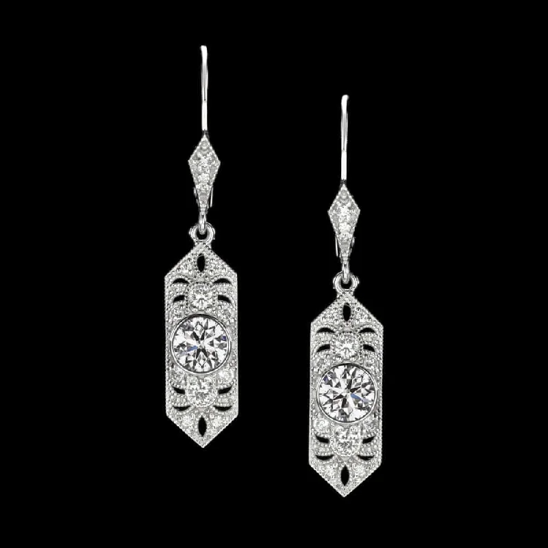 Natural Stone Earrings For Earthy Look-0.78ct NATURAL DIAMOND VINTAGE STYLE DROP EARRINGS ART DECO GEOMETRIC CLASSIC