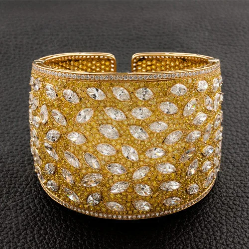 Bracelets For Anniversary Gifts For Her-Yellow & White Diamond Cuff Bracelet