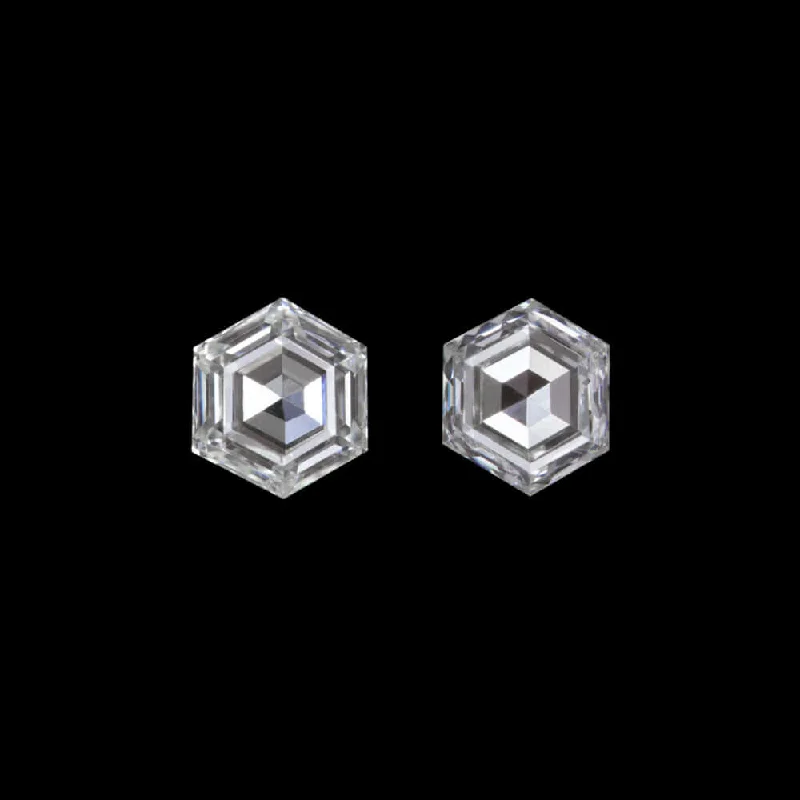 Lightweight Earrings For Sensitive Ears-0.17ct F SI1 HEXAGON SHAPE CUT NATURAL DIAMOND PAIR ACCENT STONES STUD EARRINGS