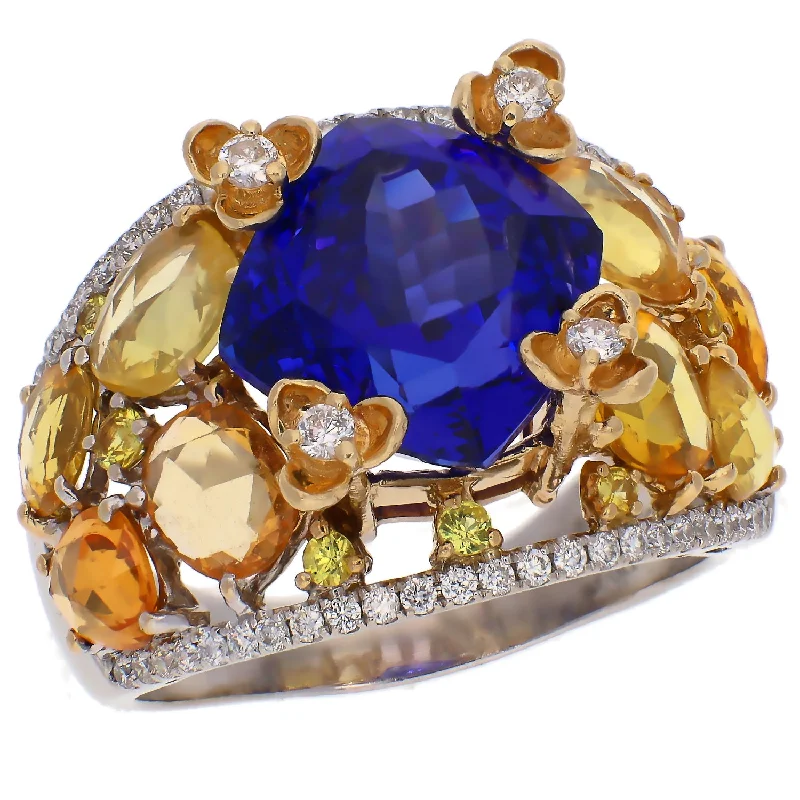 Unique Statement Rings For Special Occasions-Vintage 14K White and Yellow Gold Tanzanite and Diamond Ring