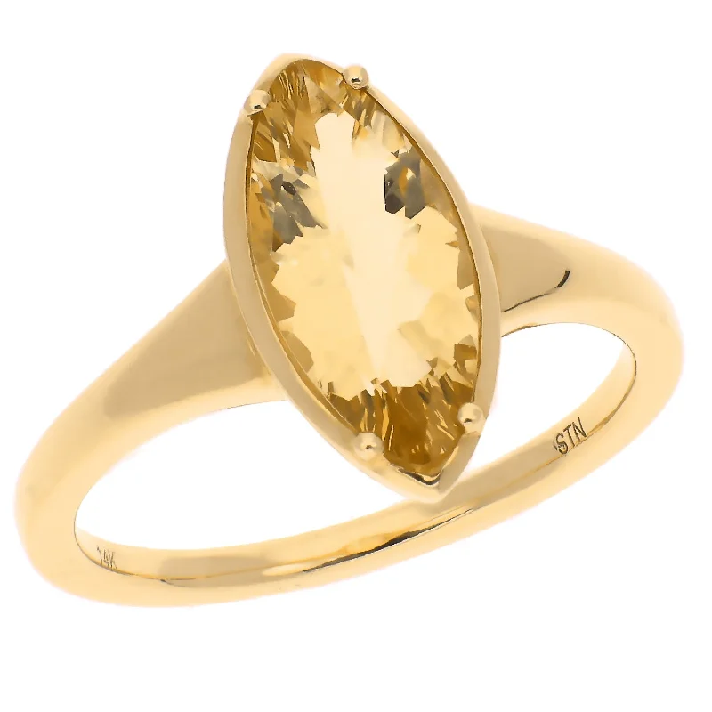 Classic Gold Wedding Bands For Brides-14K Yellow Gold Checkerboard Cut Marquise Citrine Ring