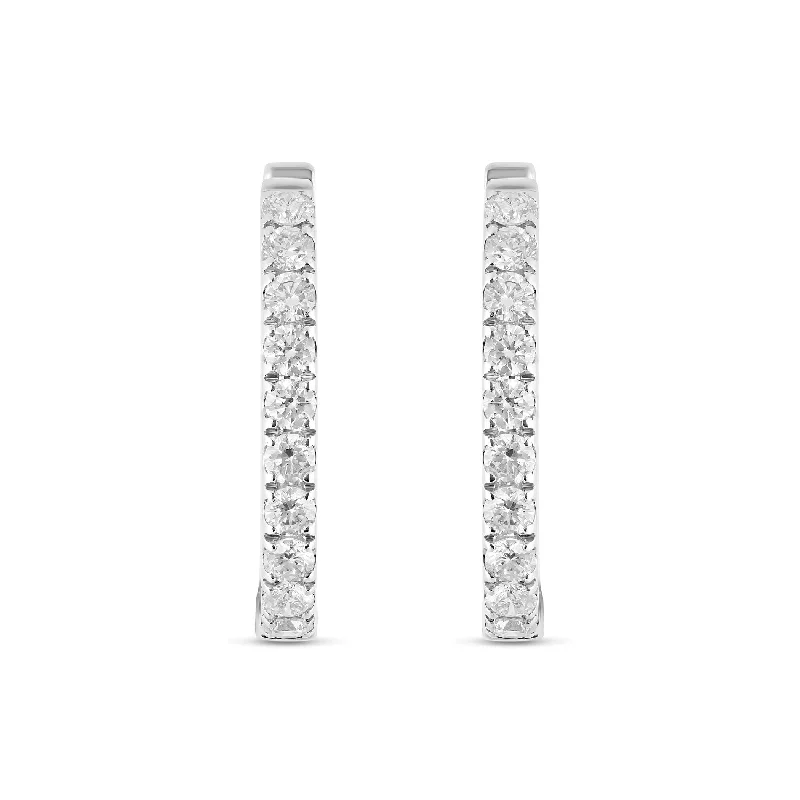 Minimalist Earrings For Casual Chic-18K White Gold Diamond Inside-Out Hoop Earrings