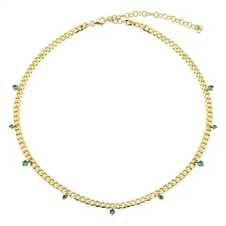 Layered Gold Necklaces For Fashion Enthusiasts-14k Yellow Gold Emerald Cuban Link Chain Necklace