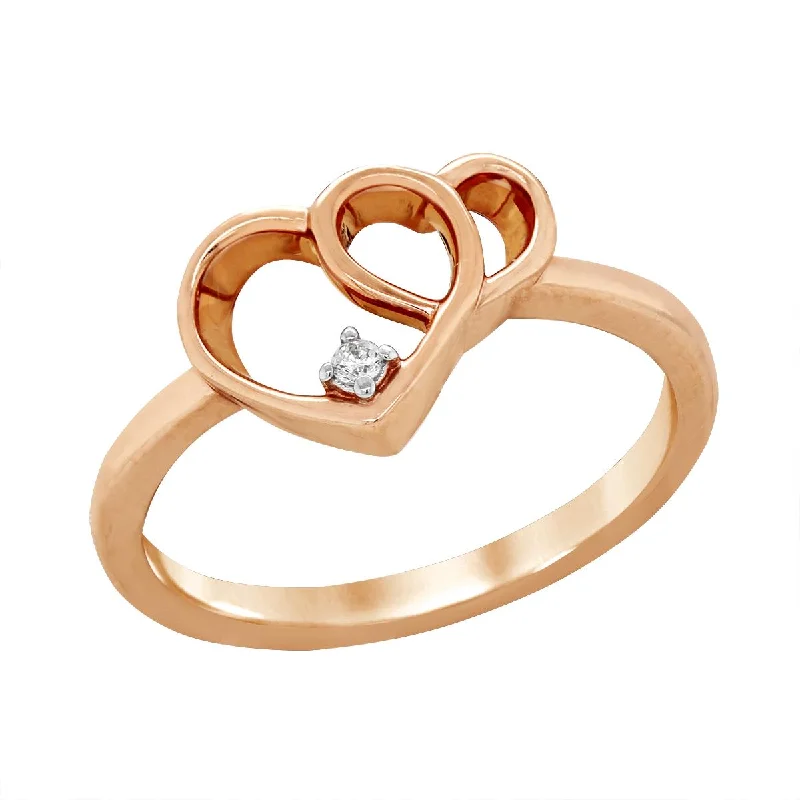 Vintage Diamond Rings For Collectors-ROSE GOLD INTERLOCKING HEART RING WITH DIAMOND, .02 CT TW