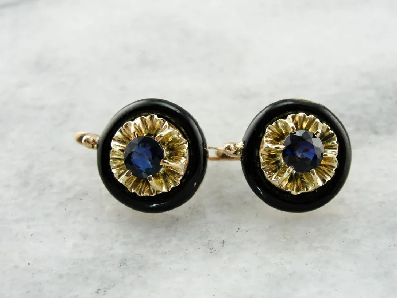 Beautiful Stud Earrings For Weddings-Floral Sapphire Gold Drop Earrings