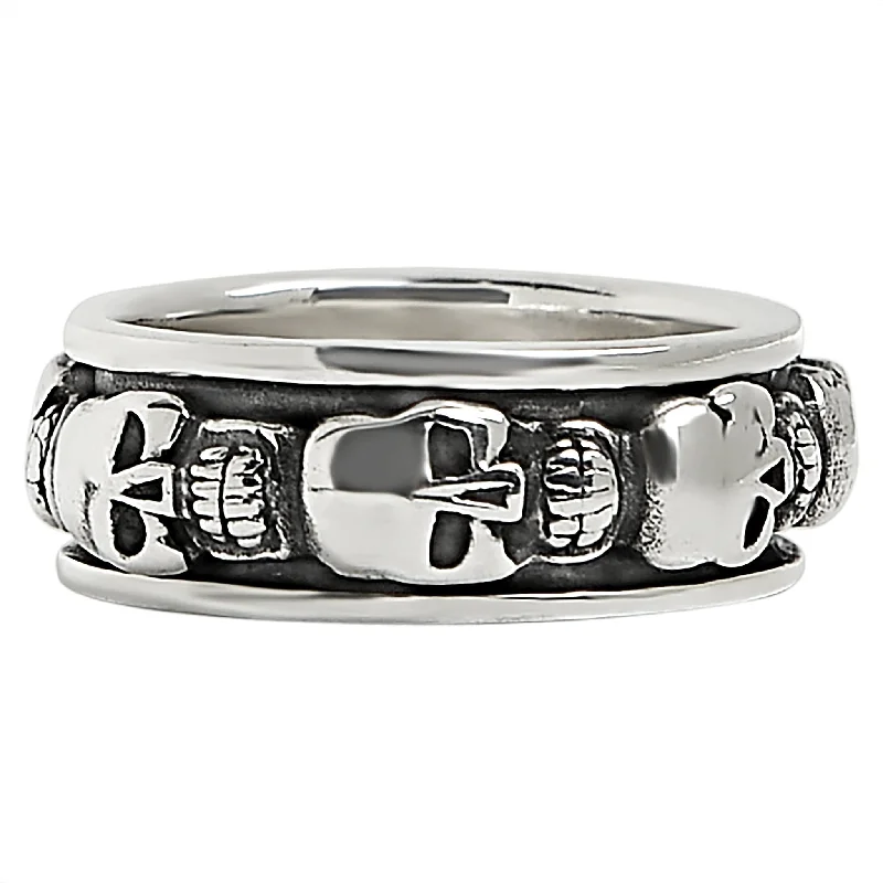 Personalized Couples Rings For Love-Sterling Silver Skull Spinner Ring / SSR0066