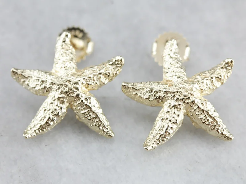 Intricate Earrings For Cultural Events-Yellow Gold Starfish Stud Earrings