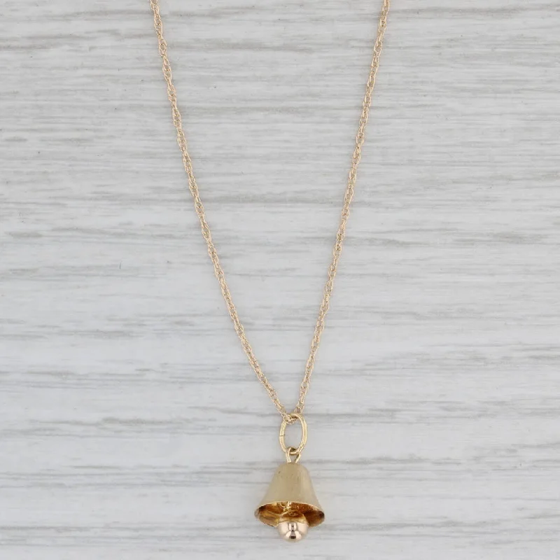 Long Gold Necklaces For Elegant Fashion-Ringing Bell Pendant Necklace 14k Yellow Gold 18" Rope Chain Necklace