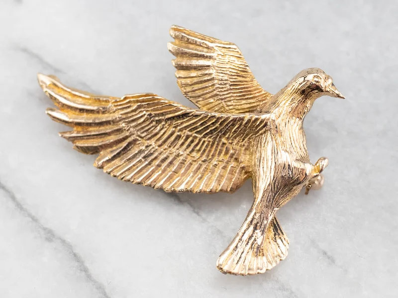 Brooch With Precious Stones-Stunning Golden Dove Brooch