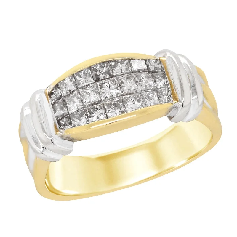 Sparkling Gemstone Engagement Rings-TWO-TONE GOLD FASHION RING WITH PRINCESS CUT DIAMONDS, 1.00 CT TW