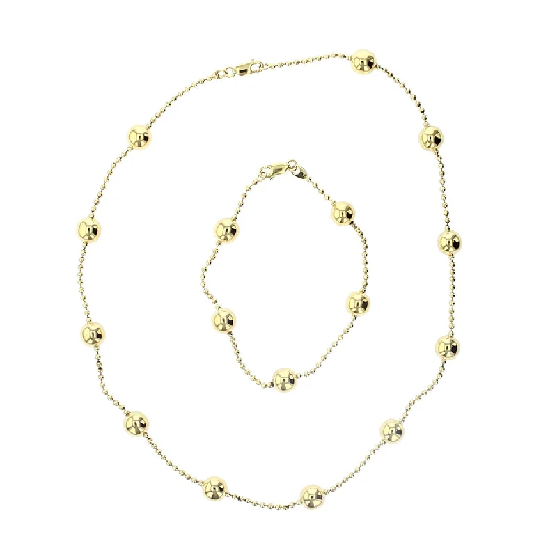 Elegant Wedding Necklaces For Bride-14K Yellow Gold Ball Bead Necklace and Bracelet Set