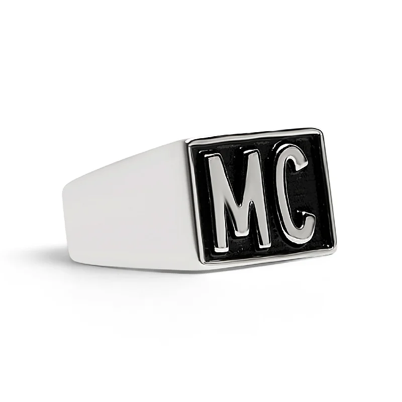 Modern Engagement Bands For Stylish Brides-Stainless Steel Motorcycle Club "MC" Insignia Signet Ring / SCR4067