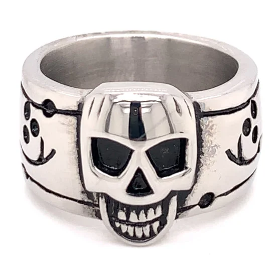 Sparkling Wedding Rings For Special Days-Highly Polished Skull Stainless Steel Ring / KRJ2284