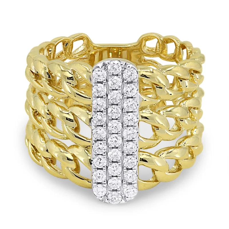 Stunning Wedding Rings For Elegant Brides-YELLOW GOLD AND DIAMOND STATEMENT RING WITH 3 ROW DESIGN, .45 CT TW