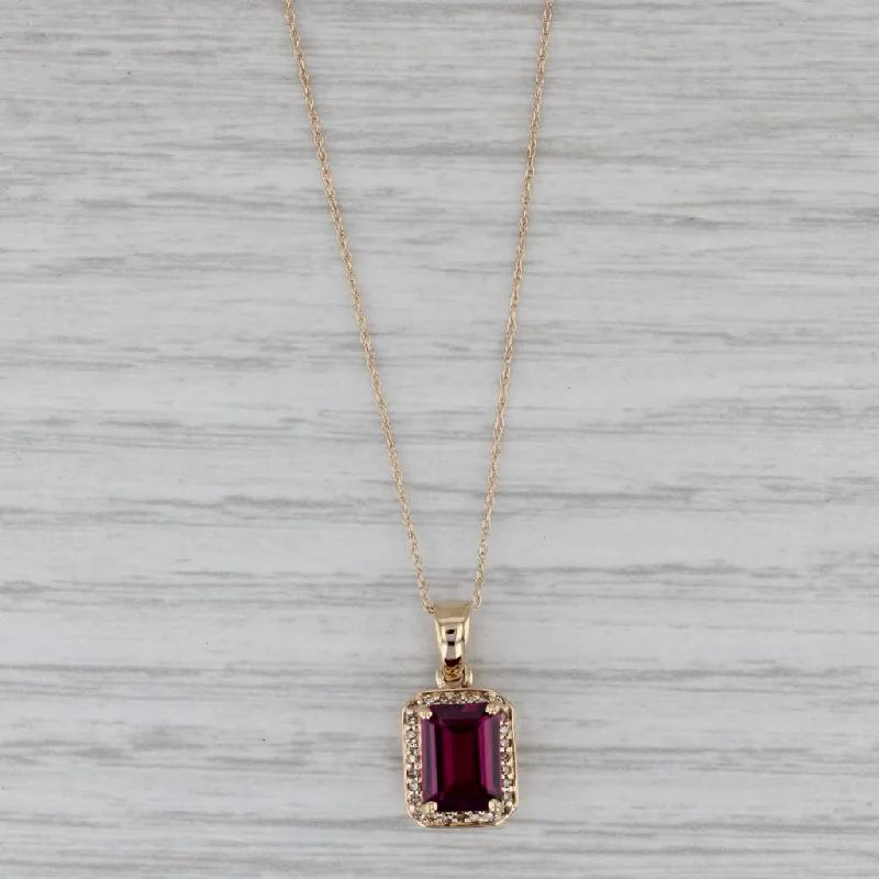 Lightweight Necklaces For Everyday Comfort-1.67ctw Rhodolite Garnet Diamond Halo Pendant Necklace 10k Yellow Gold 19"